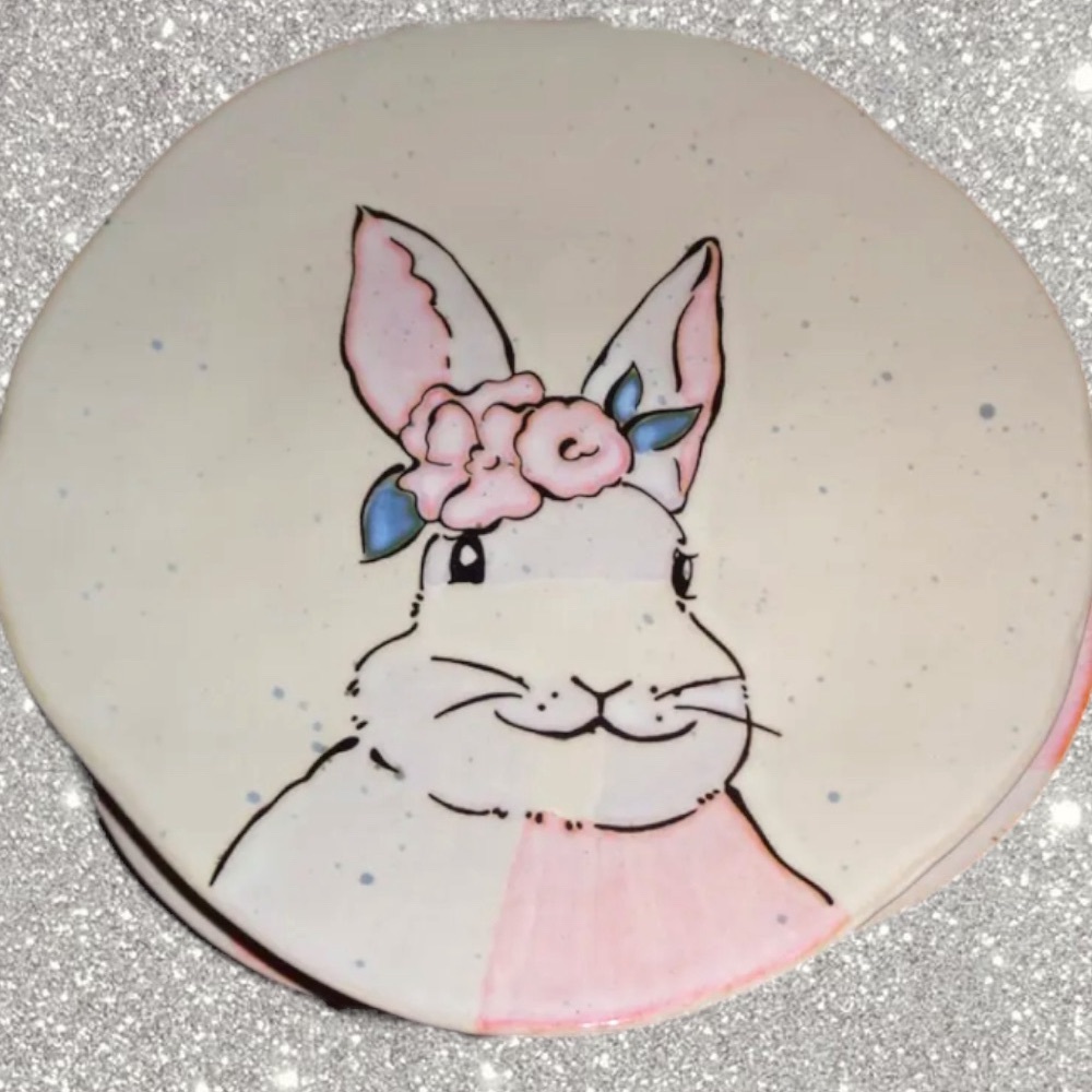 Eli + Ana Inhomestylez Pink Bunny Venassa Easter Salad Plate Set of 4 new
